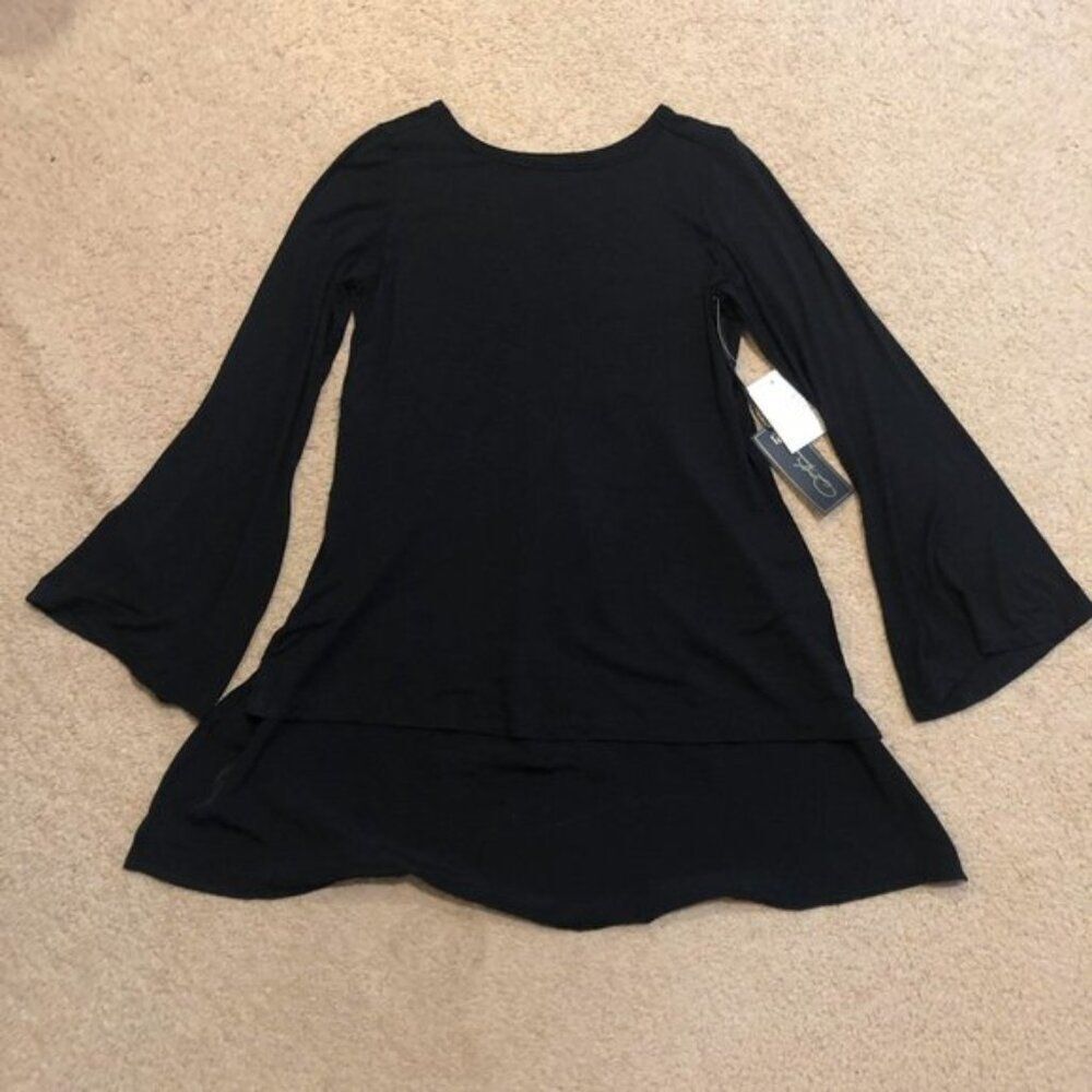 NWT DG2 by Diane Gilman Hi-Low Tunic Top | Black Flare Sleeve | XS - Picture 3 of 6